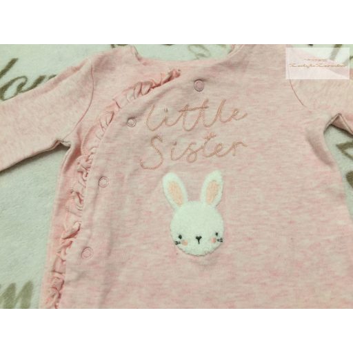 TU újszülöttre való 50 cm  rózsaszín, nyuszi mintás Little Sister feliratos pamut lány rugdalózó- újszerű.hibátlan