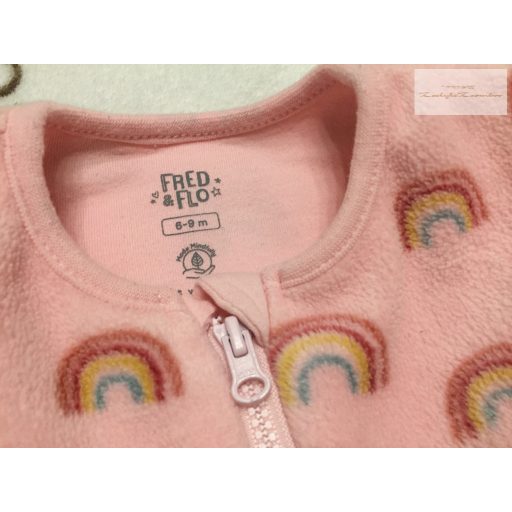 Fred§Flo 6-9 hó 68 - 74 cm  rózsaszín, szivárvány mintás polár lány rugdalózó- újszerű,hibátlan