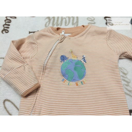 Jojo Maman Bébé 0-3 hó  csíkos, színes elefánt-zsiráf- zebra mintás  puha pamut fiú rugdalózó -  újszerű,hibátlan