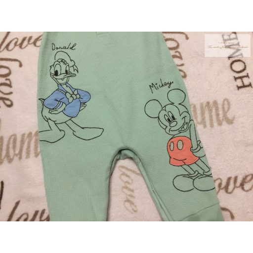 Disney at Primark 3-6 hó 62-68 cm zöld, Donald- Mickey mintás pamut fiú kantáros nadrág-újszerű,hibátlan