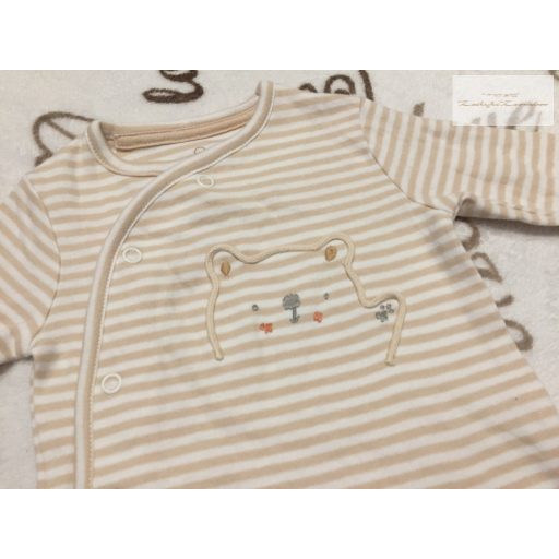 Mothercare up to 1 month 4,5 kg  bézs csíkos, maci mintás pamut fiú rugdalózó - újszerű,hibátlan