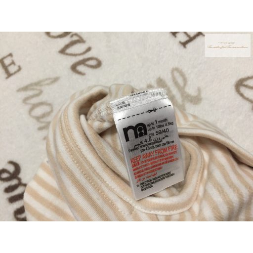 Mothercare up to 1 month 4,5 kg  bézs csíkos, maci mintás pamut fiú rugdalózó - újszerű,hibátlan