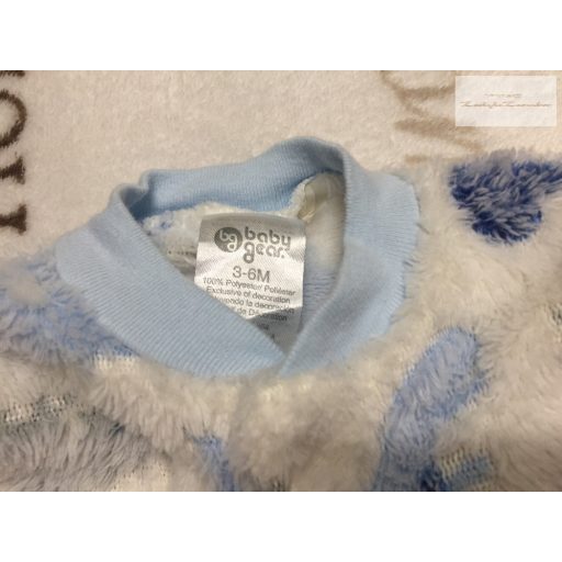 Baby Gear 3-6 hó 62-68 cm kék dinó mintás puha plüss fiú rugdalózó - újszerű