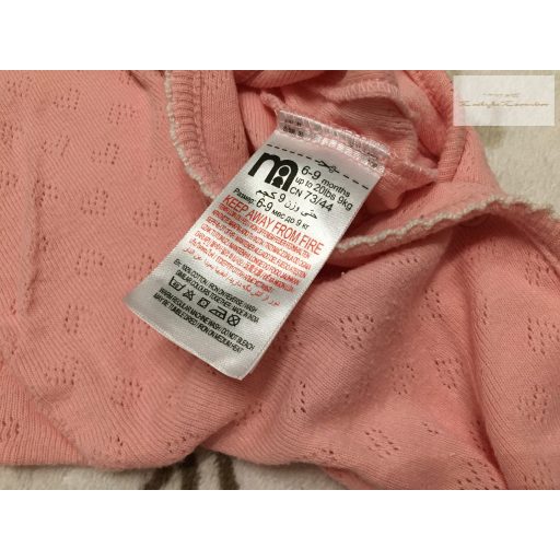 Mothercare 6-9 hó 9 kg rózsaszín, nyuszi -virág mintás anyagában szív mintás pamut lány rugdalózó - újszerű,hibátlan