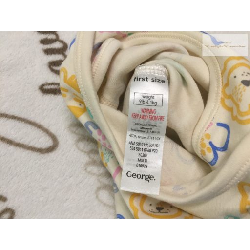 George újszülött 50 - 56 cm 4,1 kg bézs, színes állat mintás pamut lány tipegő/ rugdalózó  újszerű,hibátlan