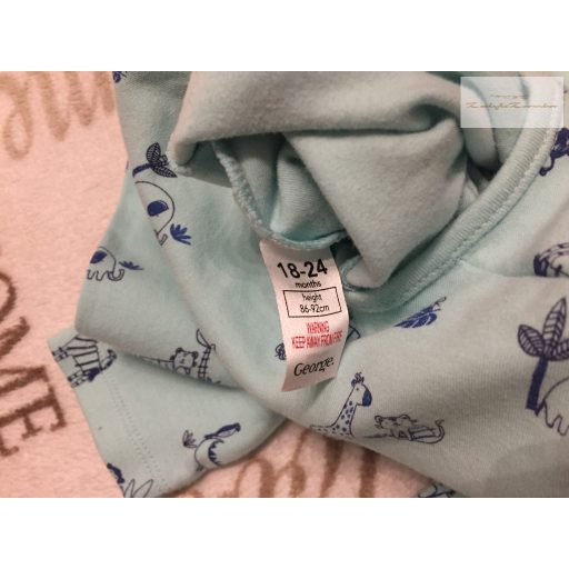 George 18  - 24 hó  86 - 92 cm kék, tigris-zebra-elefánt  mintás  pamut  fiú rugdalózó-újszerű,hibátlan