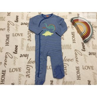   V by Very 9-12 hó 74-80 cm kék csíkos dinó mintás pamut fiú rugadalózó- újszerű,hibátlan