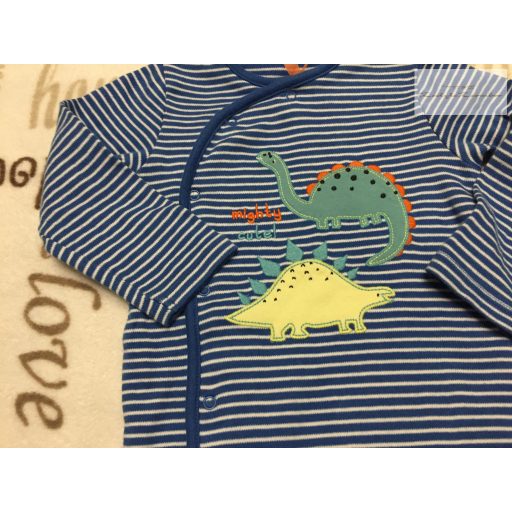 V by Very 9-12 hó 74-80 cm kék csíkos dinó mintás pamut fiú rugadalózó- újszerű,hibátlan