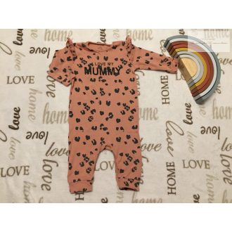   Next 6-9 hó 68 - 74 cm ocelot mintás I Love my Mummy feliratos  vékony pamut lány rugdalózó- újszerű,hibátlan