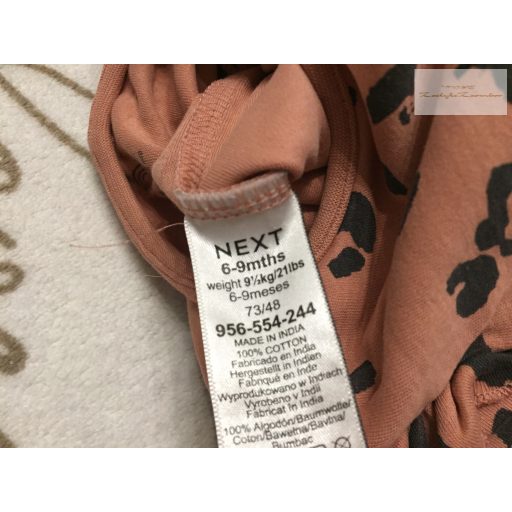 Next 6-9 hó 68 - 74 cm ocelot mintás I Love my Mummy feliratos  vékony pamut lány rugdalózó- újszerű,hibátlan