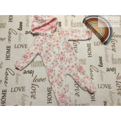 Laura Ashley 3-6 hó 62-68 cm rózsaszín - szürke virágmintás puha plüss lány átmeneti overál/ overall- újszerű,hibátlan