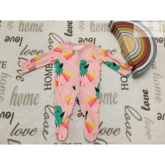   F§F tiny baby 44 cm 2,25 kg rózsaszín, toucan mintás pamut lány rugdalózó - új, átnőtt, csak átmosva