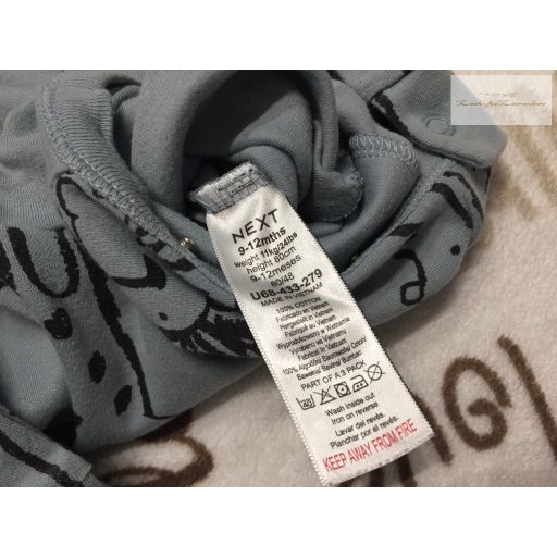Next 9 - 12 hó 80 cm  zsiráf-zebra-elefánt mintás pamut fiú rugdalózó/ kezeslábas- újszerű,hibátlan