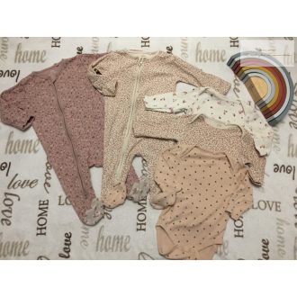 Next 3-6 hó  68 cm barna és színes virág mintás pamut  lány rugdalózó 2 db és body 3 db szett-újszerű, hibátlan   Next 3-6 hó  68 cm barna és színes virág mintás pamut  lány rugdalózó 2 db és body 3 db szett-újszerű, hibátlan