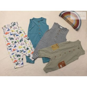   TU, Next 0-3 hó 56-62 cm és 3-6 hó 62-68 cm  vékony pamut fiú rugdalózó/ playsuit szett 4 db - újszerű,hibátlan