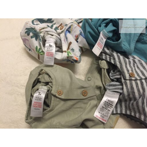 TU, Next 0-3 hó 56-62 cm és 3-6 hó 62-68 cm  vékony pamut fiú rugdalózó/ playsuit szett 4 db - újszerű,hibátlan