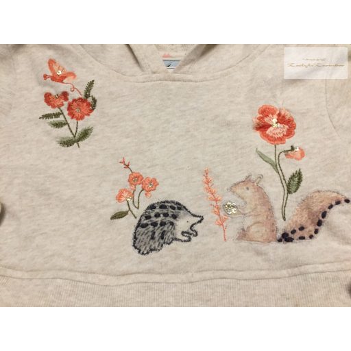 Mantaray 5-6 év 110-116 cm bézs, színes nyuszi- süni-virágmintás pamut lány tunika - újszerű,hibátlan
