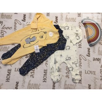  George 3-6 hó 62-68 cm  maci és állat mintás patentos/ cipzáros pamut fiú rugdalózó szett  -  -új, címkés