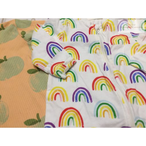 Next, Matalan 6 -9 hó 9,5 kg alma és szivárvány mintás, lábfej nélküli pamut lány rugdalózó szett - újszerű,hibátlan