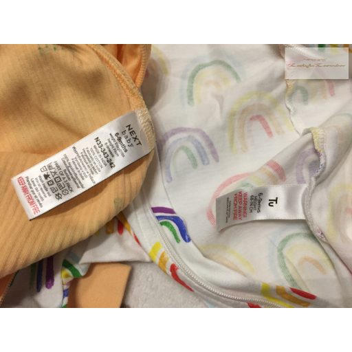Next, Matalan 6 -9 hó 9,5 kg alma és szivárvány mintás, lábfej nélküli pamut lány rugdalózó szett - újszerű,hibátlan