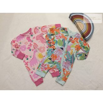   TU, Matalan  0-3 hó 56-62 cm dzsungel-virág - állat  mintás lábfej nélküli pamut lány rugdalózó - újszerű,hibátlan