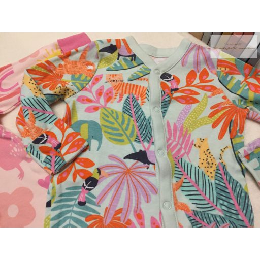 TU, Matalan  0-3 hó 56-62 cm dzsungel-virág - állat  mintás lábfej nélküli pamut lány rugdalózó - újszerű,hibátlan