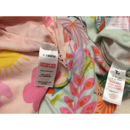 TU, Matalan  0-3 hó 56-62 cm dzsungel-virág - állat  mintás lábfej nélküli pamut lány rugdalózó - újszerű,hibátlan
