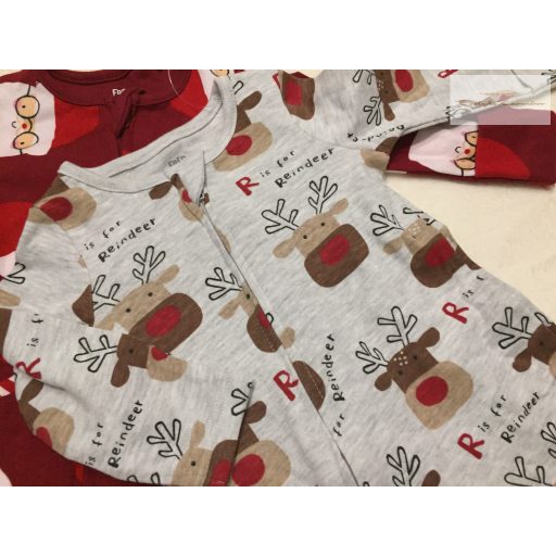 Fred§Flo up to 1 month 56 cm  szürke - bordó rénszarvas-télapó -karácsonyi mintás  pamut  fiú rugdalózó szett - új, csak lecímkézve
