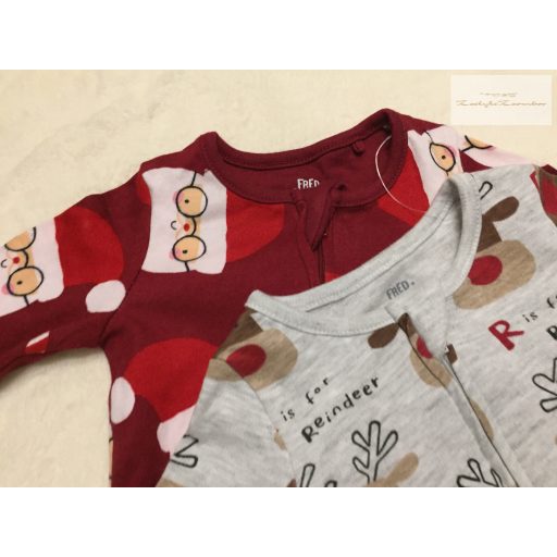 Fred§Flo up to 1 month 56 cm  szürke - bordó rénszarvas-télapó -karácsonyi mintás  pamut  fiú rugdalózó szett - új, csak lecímkézve