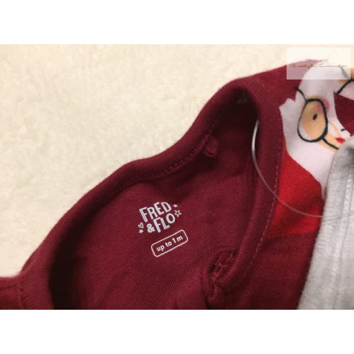 Fred§Flo up to 1 month 56 cm  szürke - bordó rénszarvas-télapó -karácsonyi mintás  pamut  fiú rugdalózó szett - új, csak lecímkézve