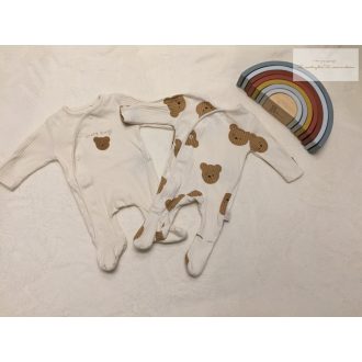   M§S újszülöttre való 50 cm, 3,2 kg bézs - barna maci mintás pamut fiú rugdalózó szett - újszerű,hibátlan