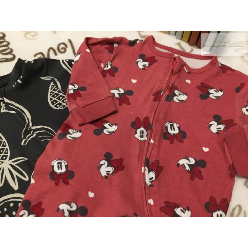 Next újszülött 50-56 cm, TU és Primark up to 1 month virág-gyümülcs -Minnie mintás vékony pamut lány rugdalózó szett - újszerű,hibátlan