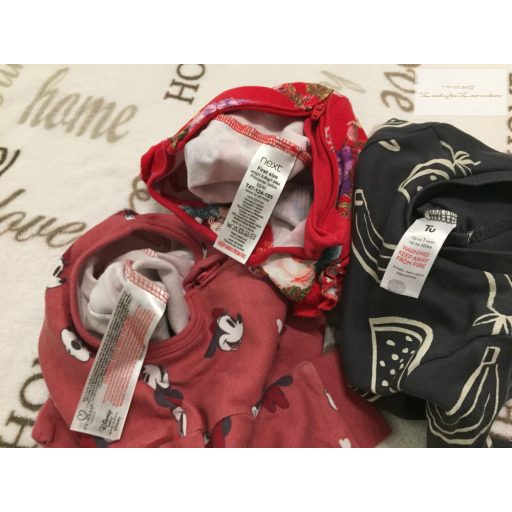 Next újszülött 50-56 cm, TU és Primark up to 1 month virág-gyümülcs -Minnie mintás vékony pamut lány rugdalózó szett - újszerű,hibátlan