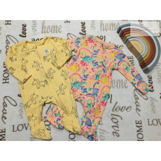 TU, George  0 -3 hó 56-62 cm sárga és színes dinó -szivárvány mintás  pamut lány rugdalózó szett 2 db -- újszerű,hibátlan   TU, George  0 -3 hó 56-62 cm sárga és színes dinó -szivárvány mintás  pamut lány rugdalózó szett 2 db -- újszerű,hibátlan