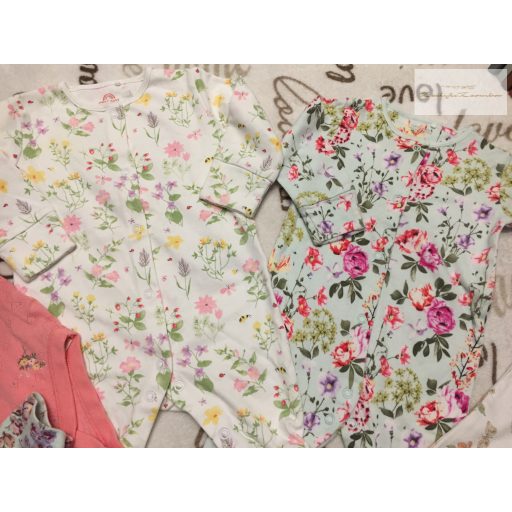 Next 3-6 hó  68 cm virágmintás pamut lány rugdalózó 2 db és body szett 3 db -újszerű, hibátlan
