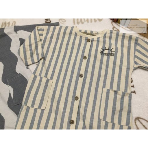 Next up to 3 month 6 kg bézs - szürke - kék mintás pamut  fiú rugdalózó szett -új, szettet bontottam